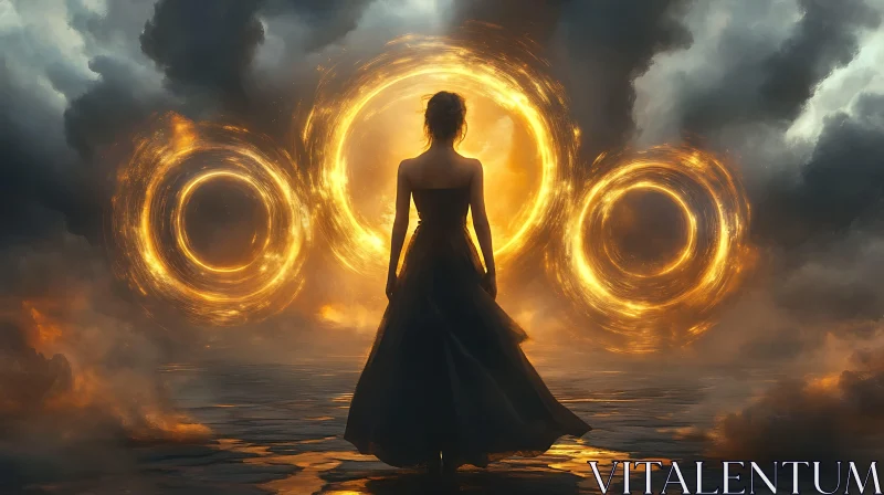 Woman in Gown with Magical Orbs