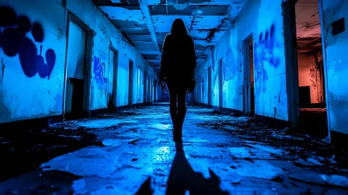 Blue Lit Abandoned Hallway
