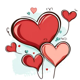 Floating Red Hearts on Light Blue Background