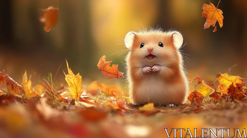 Charming Hamster in Autumn Scene