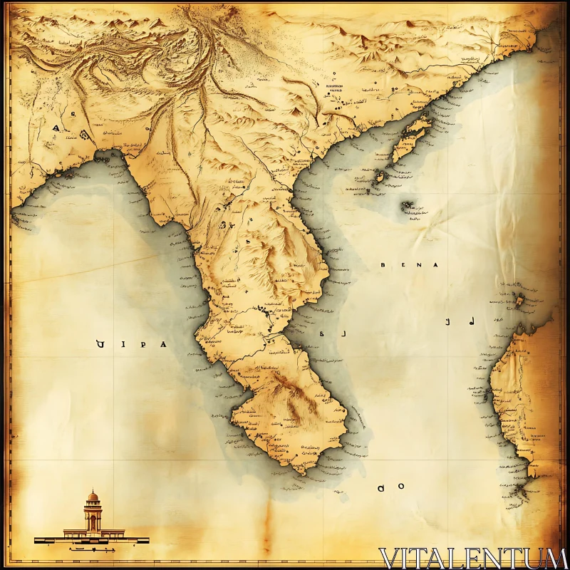 Antique Style Topographic Map Illustration
