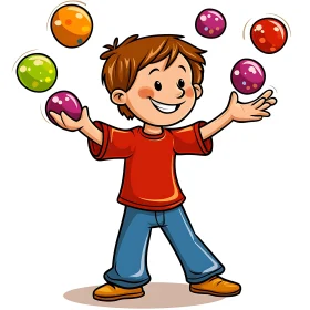 Cartoon Boy Joyfully Juggling Colorful Balls