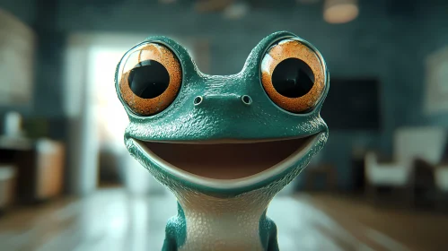 Cartoon Frog in Indoor Setting
