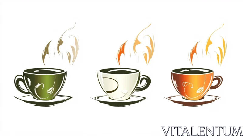 Three Coffee Cups with Steam