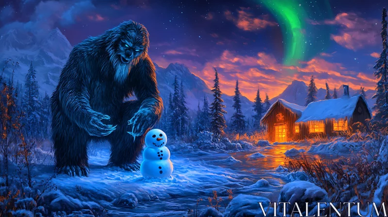 Winter Encounter: Yeti and Snowman AI Image