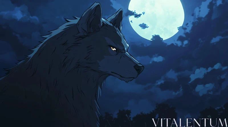 Night Wolf Moon Illustration