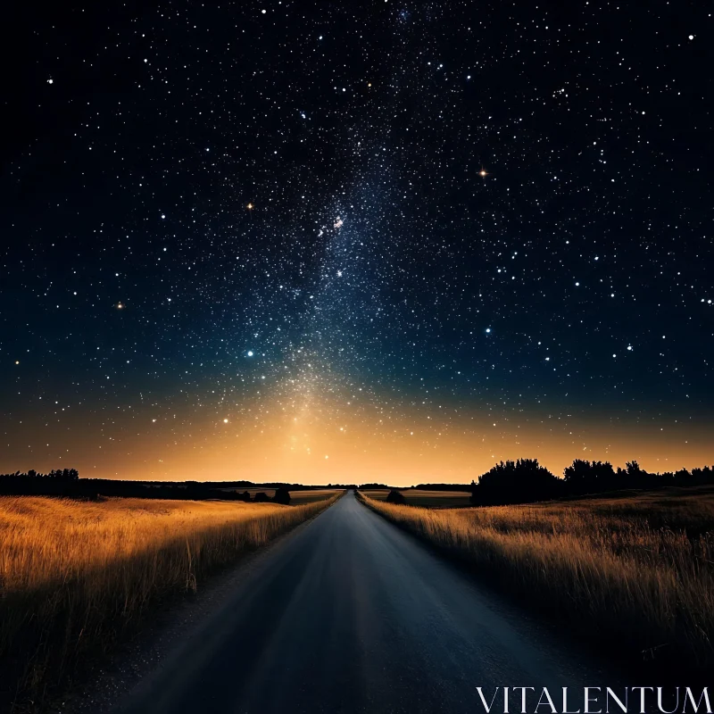 Night Sky Over Country Road