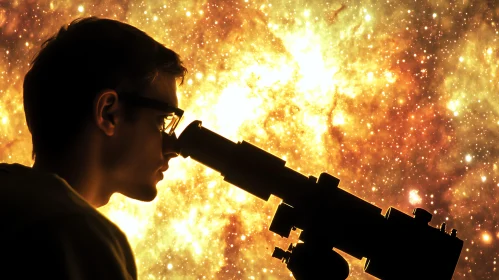 Cosmic Observer Gazing Through Telescope