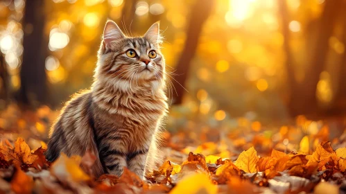Sunlit Autumn Cat Scene