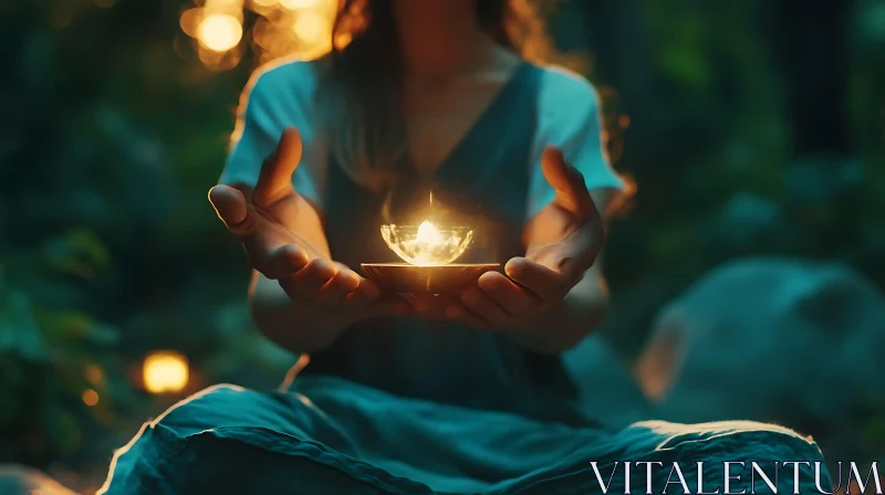 Woman Meditating with Glowing Orb