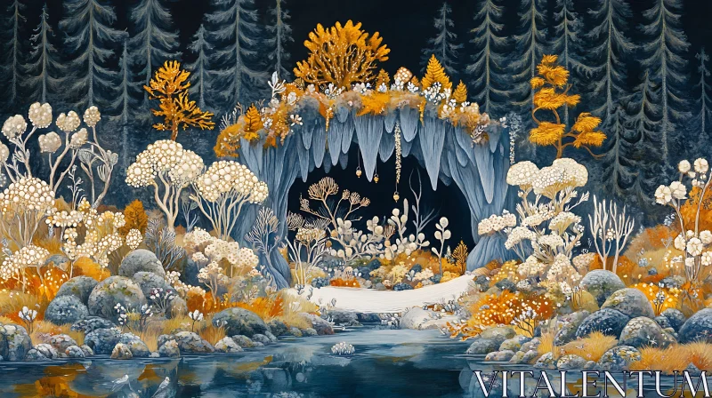 Enchanted Forest Scene with Water