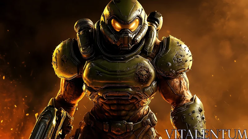 AI ART Futuristic Armored Warrior in Fiery Ambience