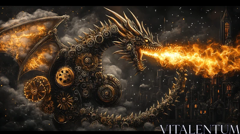 Clockwork Dragon Over Metropolis AI Image