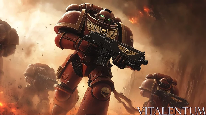 Sci-Fi Soldiers Amidst Smoke and Fire