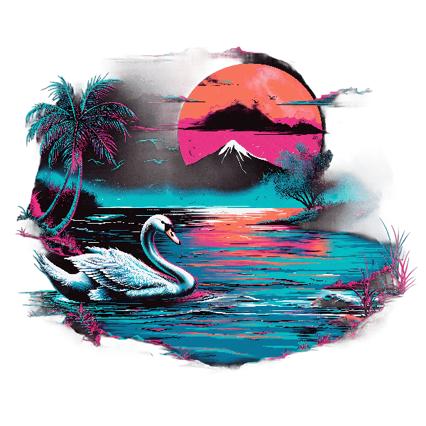 Tropical Sunset and Swan Art POD Design