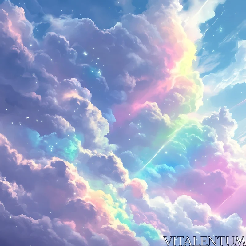 Ethereal Pastel Cloudscape with Rainbow Hues