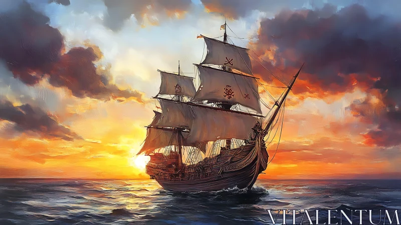 Old Sailing Ship at Sunset