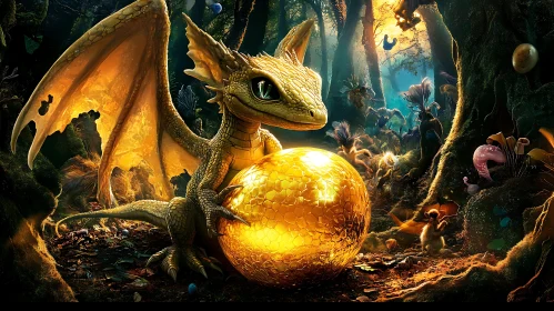 Dragon's Golden Treasure in Mystical Forest