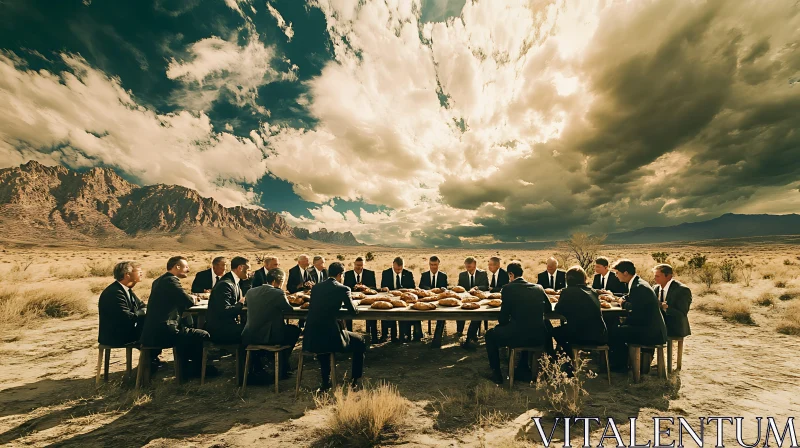 Businessmen Gathering in Desert Landscape