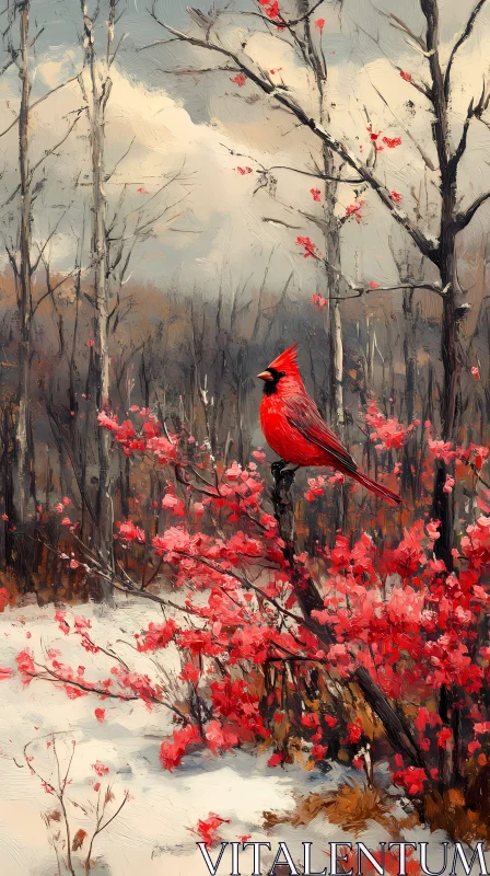 AI ART Winter Cardinal Among Blossoms