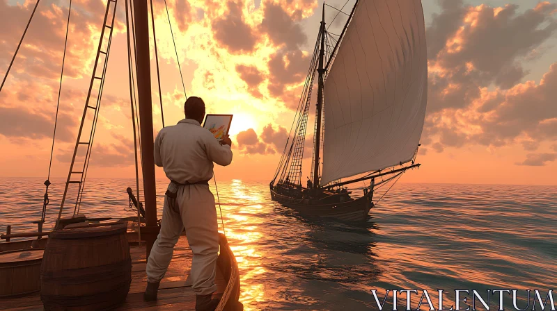 Seascape Painting at Sunset