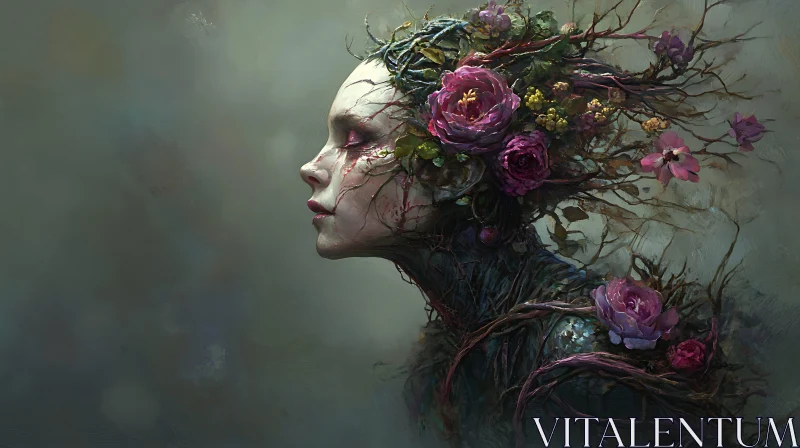 Profile of Woman with Flowers