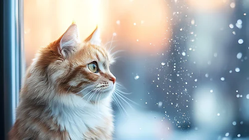 Tranquil Cat and Snowy Sunset