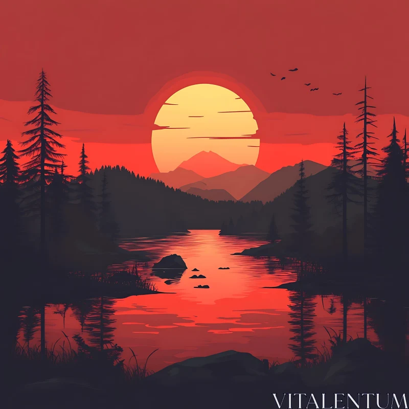 Red Sunset Lake Scenery