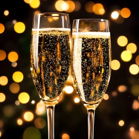 Festive Champagne Flutes with Bokeh Background