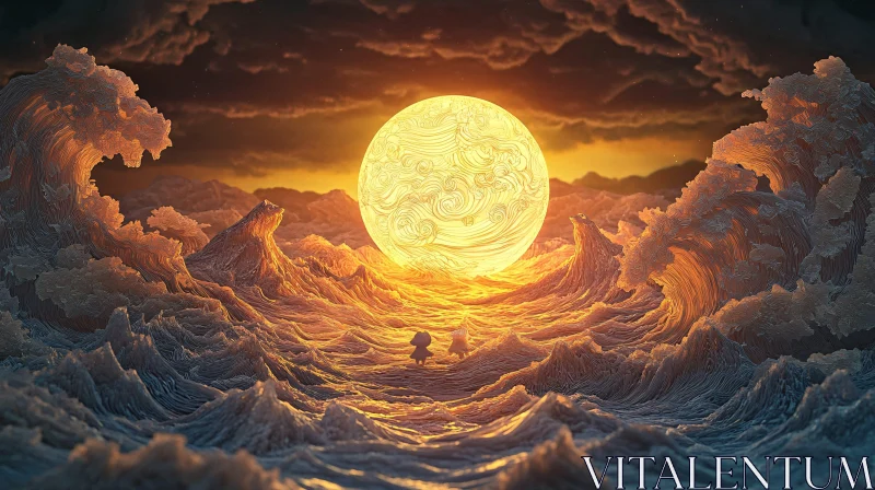 Luminous Moon Over Undulating Landscape