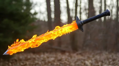 Mystical Fire Sword Amidst Forest