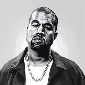 Black and White Digital Artwork of Kanye West