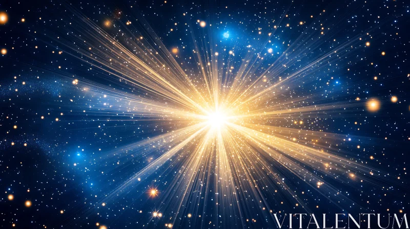 Golden Light Burst in Starry Expanse