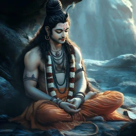 Serene Meditative Man with Misty Mountain Backdrop