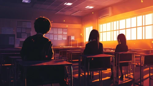 Classroom at Sunset - Anime Style