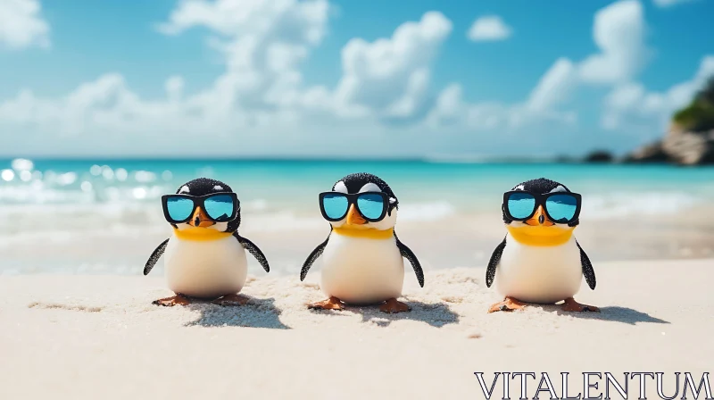 Penguins on Sandy Beach with Sunglasses
