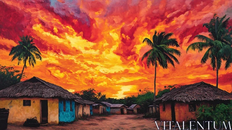 Tropical Village at Sunset Art