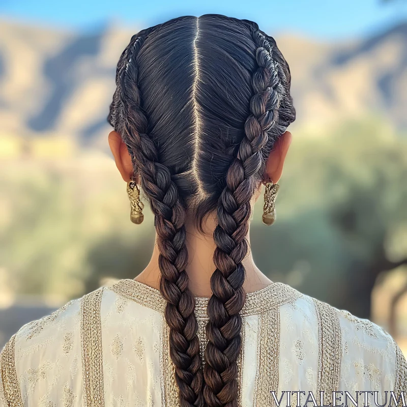 Woman with Braids and Golden Earrings