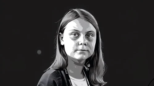 Greta Thunberg Monochrome Illustration