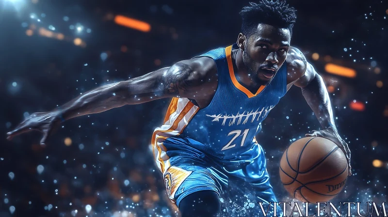 Athlete Dribbling Basketball with Focus