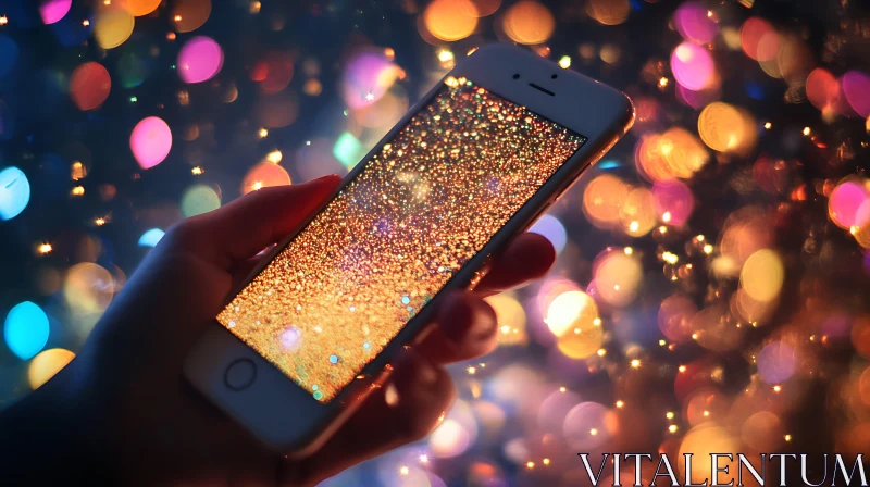 Smartphone Screen with Glitter and Bokeh