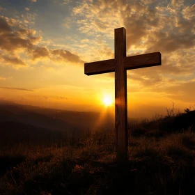 Wooden Cross Silhouette at Sunset