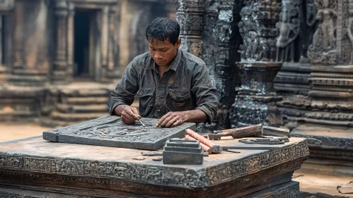 Man Carving Stone Sculpture
