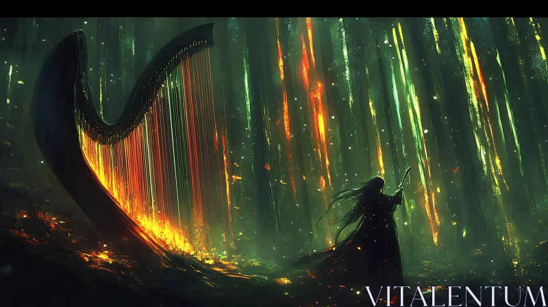 Mystical Harp in the Emerald Woods