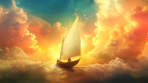 Boat sailing in the heavenly sky