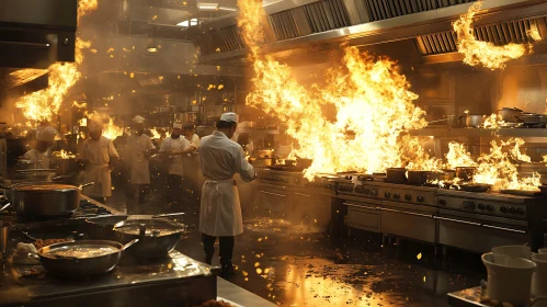 Chaotic Kitchen Fire Scene