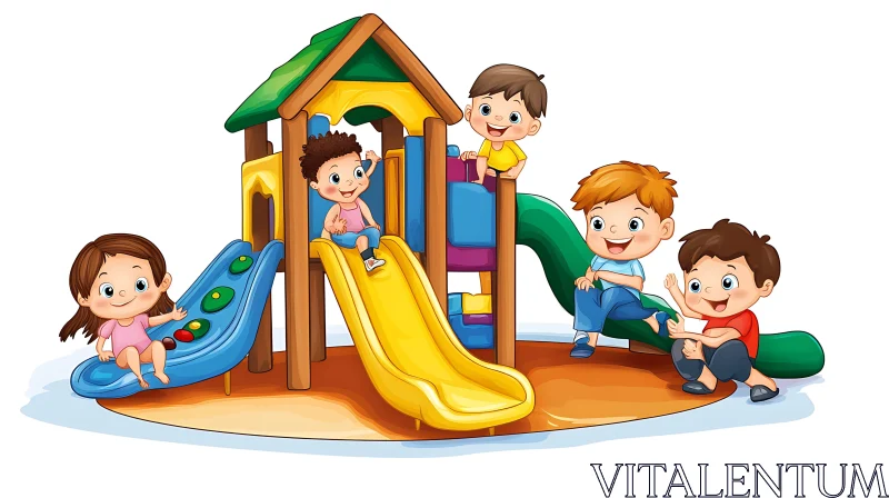 Playful Children Cartoon Illustration AI Image