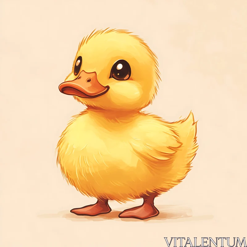 Cute Duckling with Fluffy Feathers and Big Eyes