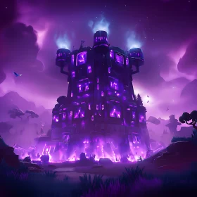 Mystical Castle with Purple Illumination