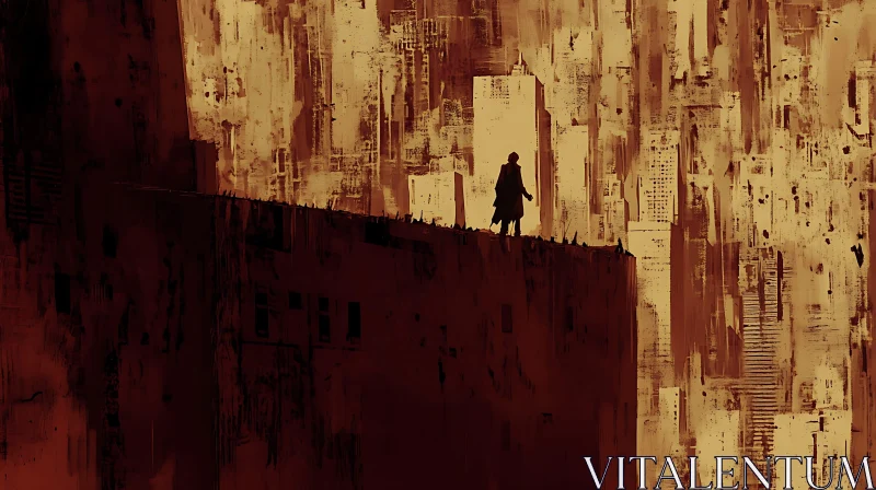 Urban Solitude: A Figure in the City AI Image